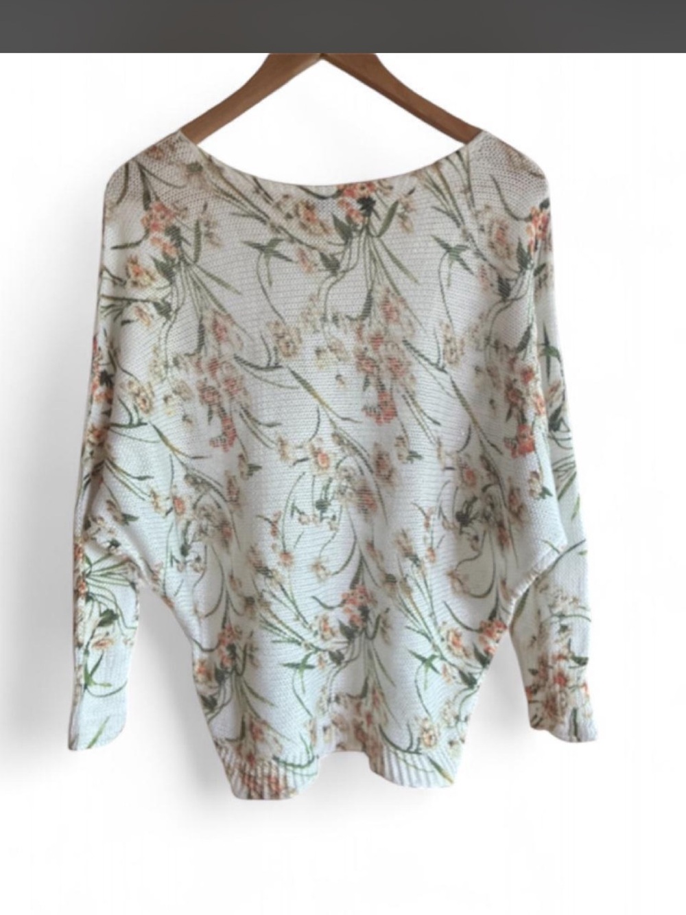Cream Floral Scoop Neck Women's Sweater